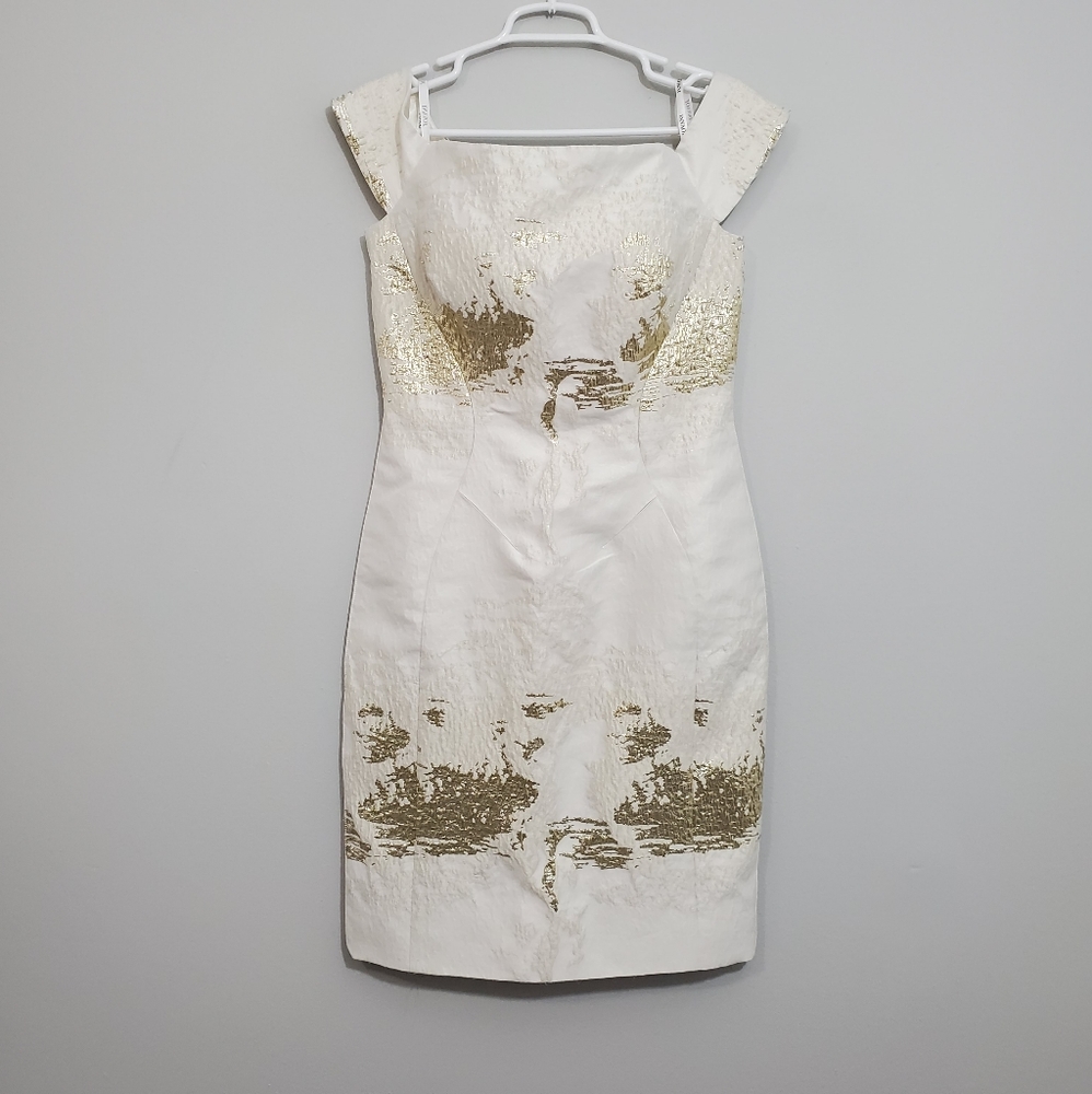 Jovani Ivory/Gold Sheath Cocktail Dress